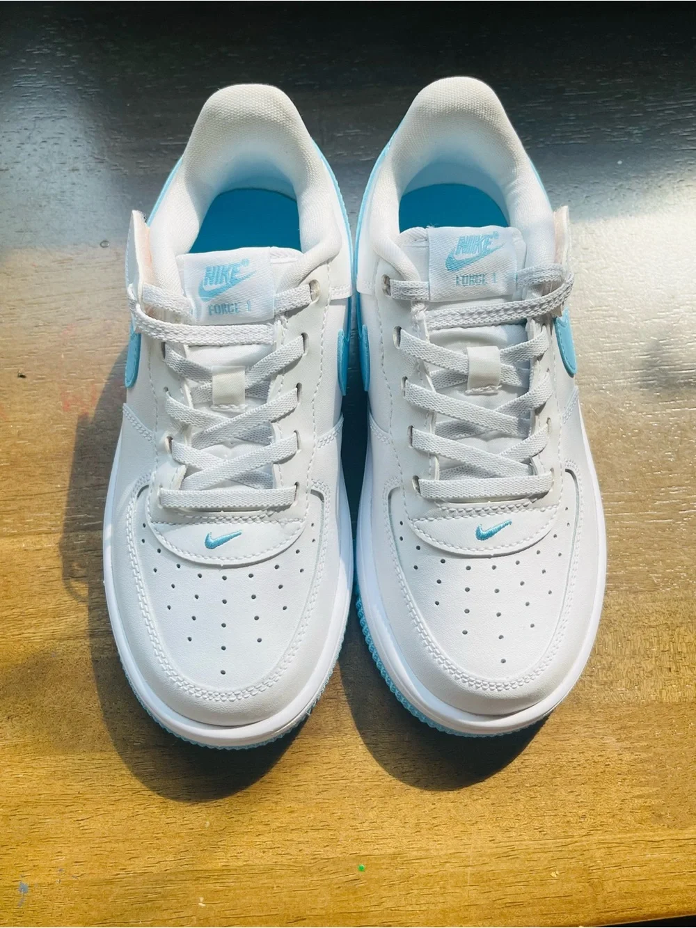 Nike Kids White and Light Blue Sneakers